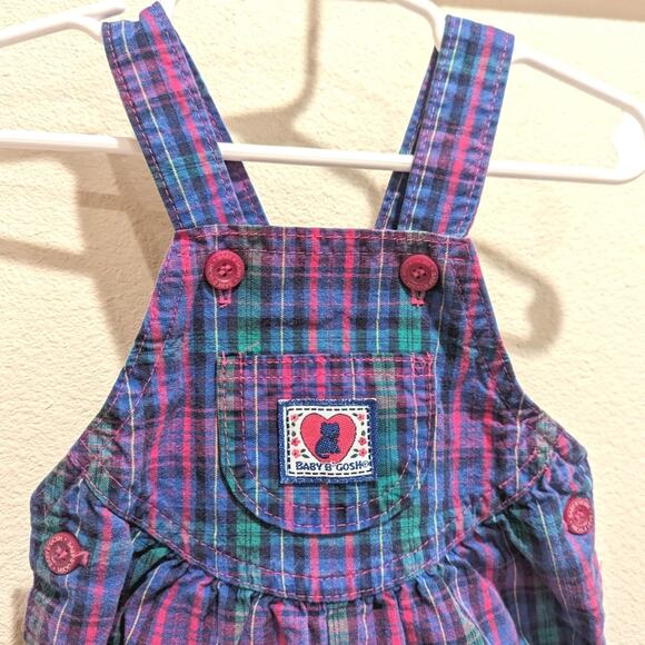 Vtg 90s Oshkosh Bgosh Overalls Girls Sz 18m Purple Plaid Classic Staple - Picture 2 of 5
